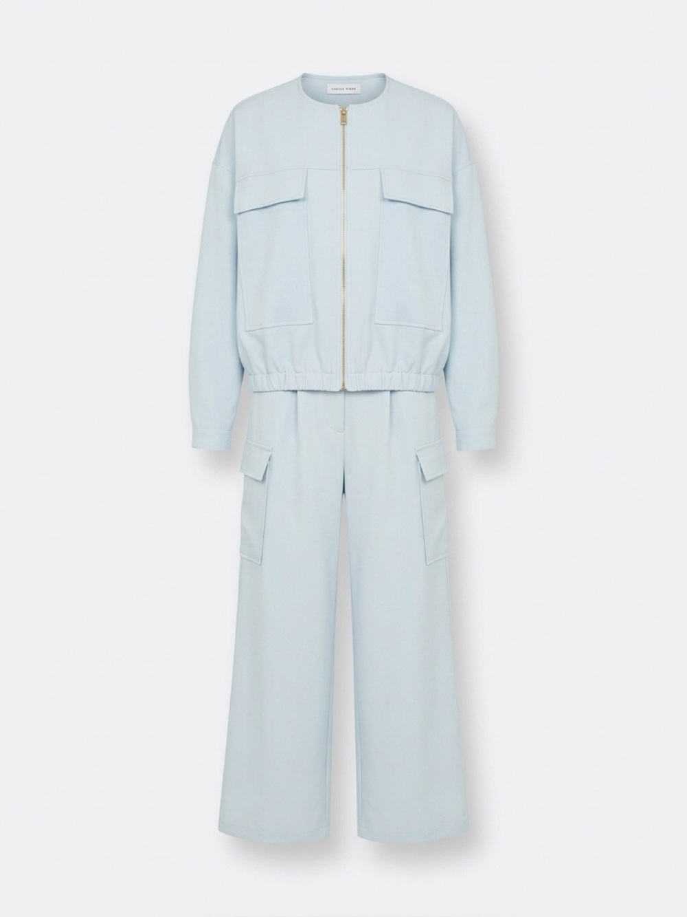 Light Blue Wide-Leg Utility jacket and pants suit Set